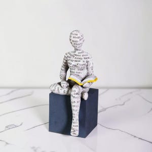 Modern Nordic Reading Person Statue | Minimalist Book Lover Sculpture | Resin Bookshelf Decor | Study Desk Ornament | Abstract Art Figurine