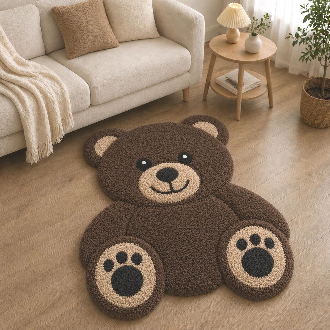 Hand Tufted Teddy Bear Rug, Soft Plush Nursery Carpet, Kids Room Floor ...