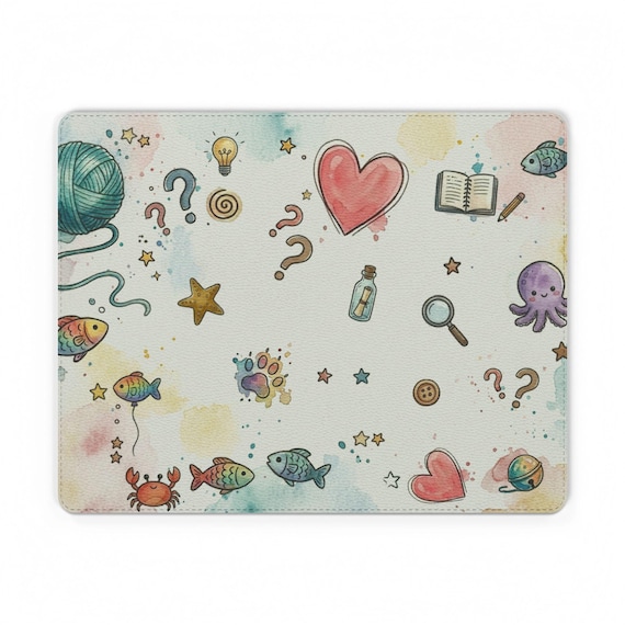 Colorful Hearts & Stars Ocean Design PU Leather Mouse Mat | Vibrant Sea Elements