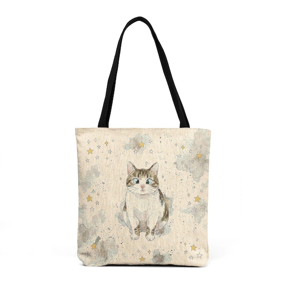 Vintage Mosaic Cat Woven Tote | Pixelated Kitty Canvas Bag