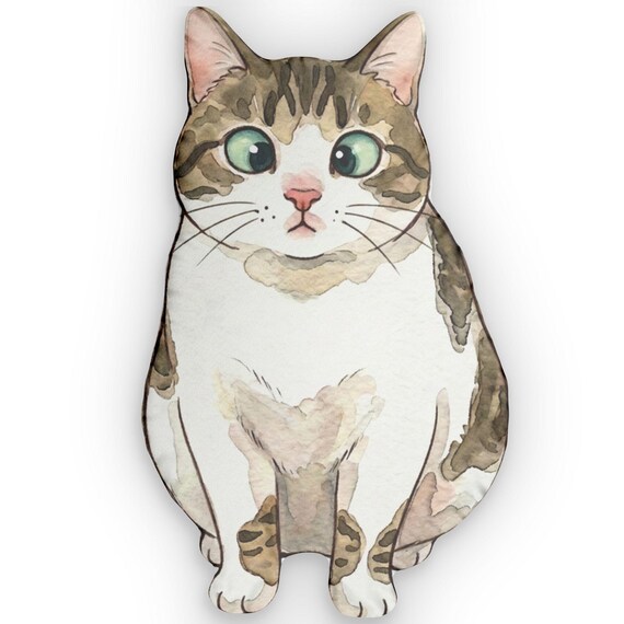 Cross-eyed Cat Watercolor Pillow Home Decor
