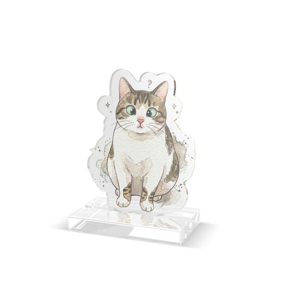 Watercolor Cross-eyed Cat Acrylic Custom Cut Standee Pet Portrait Desk Decor