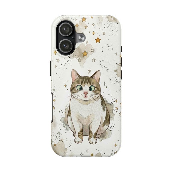 Cross-eyed Cat Phone Case | Watercolor Stars Dust Pattern, Protective Shell