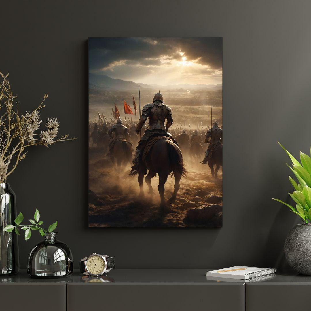 Epic Medieval Knight Cavalry Canvas Print, Fantasy Battle Wall Art ...