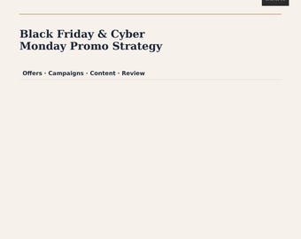 May include: A digital document titled Black Friday & Cyber Monday Promo Strategy by Lafatys. The page includes sections for Offers, Campaigns, Content, and Review, with the text Digital Download and Lafatys Digital Commerce Systems at the bottom.