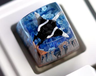 Dohomeq Manta Ray Artisan Keycap, Blue Ocean Resin SA R1 1U ESC, Handmade Keyboard Art