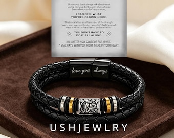 Blank Custom Engraved Double Braided Leather Mens Bracelet Vintage Triquetra Charm Gift