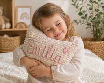 Personalisierter Cord-Kissenbezug, benutzerdefiniertes strukturiertes Namenskissen, benutzerdefiniertes Babynamengeschenk, Kinderzimmerdekor, handgefertigtes 3D-Garn Buchstaben, Kindergeschenk