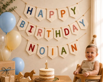 Happy Birthday Banner Garland, Custom Name Wall Hanging Party Decor, Felt Birthday Garland, Handmade Birthday Bunting, Party Bunting,3D Yarn