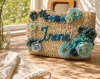 Borsa di paglia personalizzata, borsa di paglia per la festa di nozze, borsa regalo per damigella d'onore, borsa personalizzata per la sposa, regali per la festa di matrimonio, regali per un viaggio tra amiche