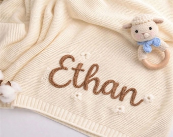 Personalized Embroidered Knit Baby Blanket, Organic Cotton Heirloom Newborn Gift Baby Shower, Custom Name Baby Blanket, Nursery Keepsake