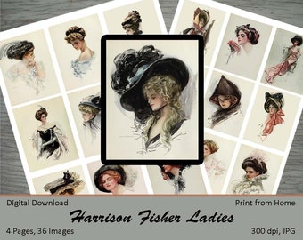 Harrison Fisher Ladies Digital Images Ephemera / Junk Journal / Scrapbooking / Paper Craft / Collage Art / Cards / Tags / Printable Download