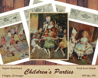 Children's Parties Digital Images / Junk Journal / Scrapbooking / Paper Crafts / Collage Art / Cards / Tags / Printable Download / Ephemera