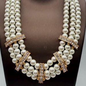 vintage collier de fausses perles à plusieurs rangs, détails en cristal, bijoux de mariée image 8