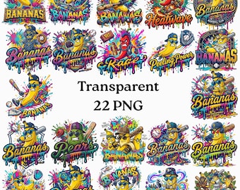 Paquete de imágenes PNG de béisbol con plátanos divertidos, imágenes prediseñadas de deportes de dibujos animados (descarga digital)
