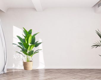 Gran palmera artificial de plátano: hojas de monstera realistas, decoración tropical para interiores y exteriores.
