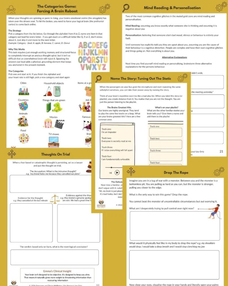 Cognitive Defusion Workbook Printable | Overthinking & Anxiety ...