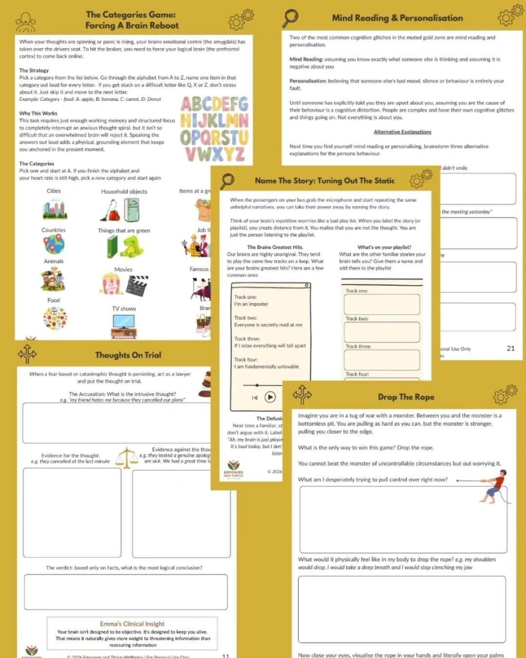 Cognitive Diffusion Worksheets.pdf Cognitive Defusion Workbook Printable | Overthinking & Anxiety ...