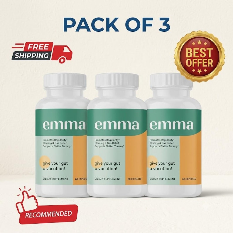Suplemento Emma para la salud intestinal, paquete de 3 unidades / Apoyo digestivo y contra la hinchazón / 180 cápsulas imagen 1