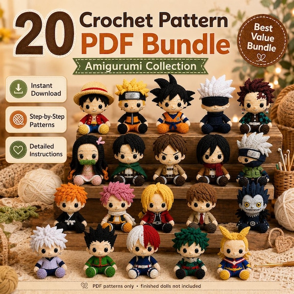 Anime Amigurumi Häkelpuppen Muster, 20 Charaktere Sammlung PDF Bundle (Digitaler Download)