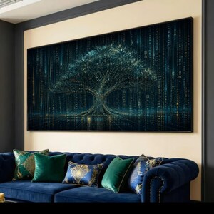 Lienzo con diseño futurista del Árbol de la Vida, arte abstracto de datos de red, decoración moderna para el hogar y la oficina.