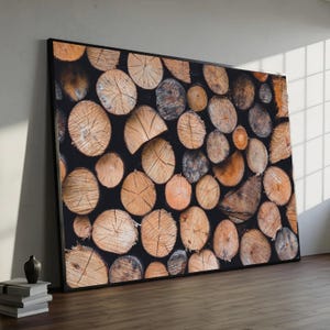 Stacked Wood Logs Canvas Print, Rustic Cabin Wall Art, Woodland Timber Decor Print