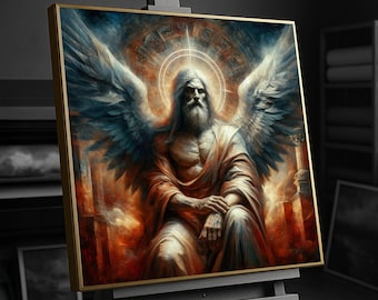 Majestic Angel Canvas, Divine Winged Figure, Spiritual Wall Art, Mystical Home Decor Print