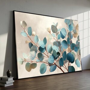 Blue Eucalyptus Branch Canvas Art, Botanical Wall Decor, Modern Floral, Nature Leaf Print