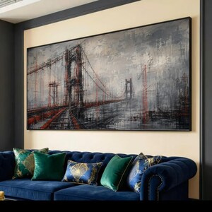 Industrial Bridge Construction Canvas, Urban Architecture Wall Art, Modern Cityscape Print