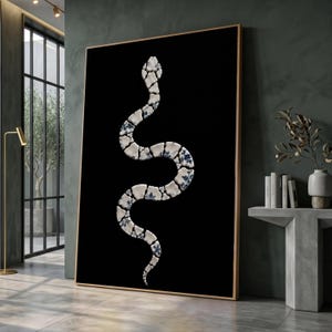 Blauw-witte porseleinen slangenkunst, abstract keramisch wanddoek, moderne woondecoratieprint