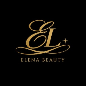 May include: Gold logo on a black background. The logo features the letters "EL" in an elegant, cursive font, with the words "ELENA BEAUTY" below. A small star is to the right of the letters.