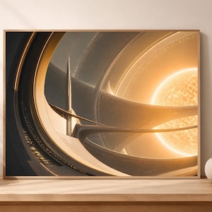 Dyson Sphere Wall Art, Retro Futurist Space Architecture Print, Sci Fi Megastructure (Digital Download)