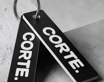 Personalised Acrylic Keyring | Custom Engraved Business Keychain | Corporate Gift | Two-tone Acrylic
