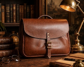 Leather Messenger Bag for Men, Handmade Leather Satchel, Vintage Leather Briefcase, Laptop Shoulder Bag, Full Grain Leather Crossbody