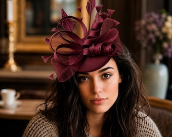 Feather Fascinator Hat, Women's Wedding Tea Party Fascinator, Derby Church Cocktail Accessory