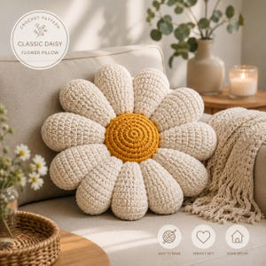Classic Daisy Flower Pillow Crochet Pattern (PDF Download)
