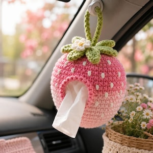 Crochet Strawberry Car Tissue Holder Pattern, Beginner Amigurumi PDF, Cottagecore Decor (Digital Download)