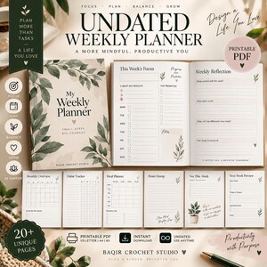 Undated Weekly Planner PDF | One Week One Focus Printable Planner with Habit Tracker, Weekly Reset & Reflection | A5 A4 Letter