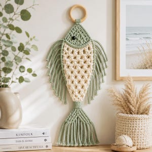 Crochet Fish Wall Hanging Pattern PDF, Coastal Boho Fish Decor, Macrame Style Crochet Wall Art, Beach House Nursery Decor,