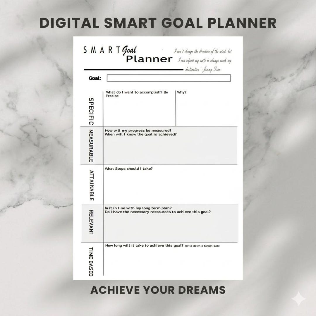 SMART Goals Template Printable PDF Goal Setting Planner Worksheet ...