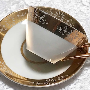 Gold Teacup and Saucer with White Flower Gorgeous 1940 s Set - Made in Japan