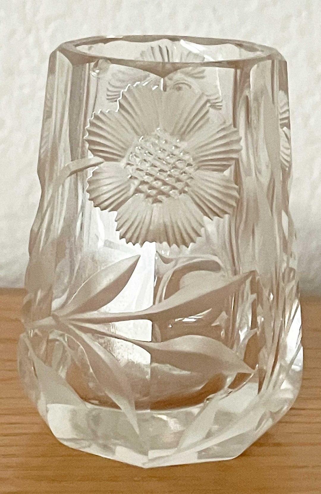 Vintage Lead Crystal Glass Toothpick Holder Flower Etsy