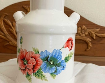 Milk Can Ceramic Porcelain  -Kitchen Red and Blue Floral