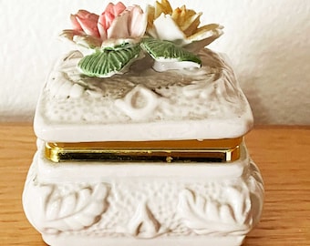 Porcelain Trinket Jewelry Box Cute Floral