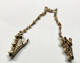 ヴィンテージ風フェイクパールセーターガード - フェイクパールチェーンカーディガンクリップ