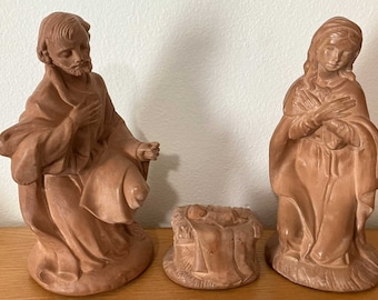 Vintage 1980's Handmade Clay Nativity Set-Joseph, Mary, Baby Jesus