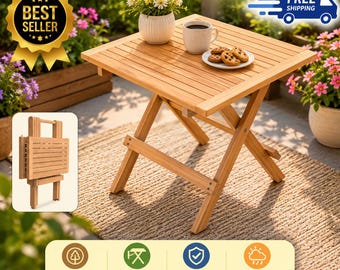 Foldable Wooden Outdoor Side Table – Portable Patio End Table Natural