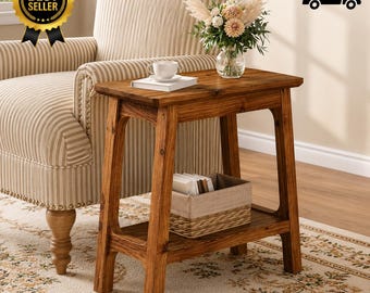 Narrow Solid Wood Side Table Slim End Table Small Spaces