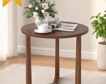 Round Side Table Walnut End Table Farmhouse Nightstand