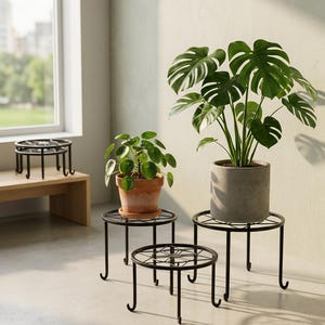 Set of 5 Metal Plant Stands, Varying Heights, Anti-Rust Iron Flower Pot Holders